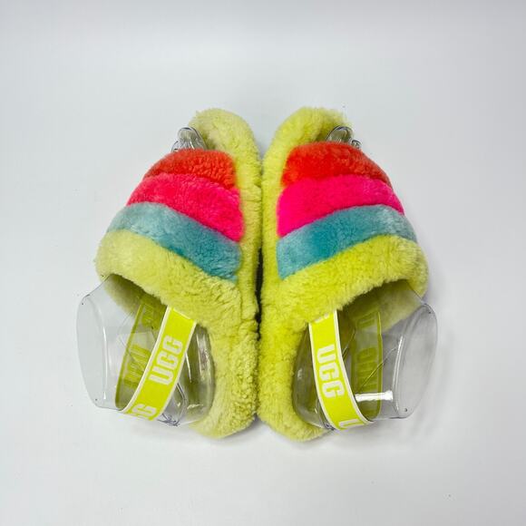 UGG Fluff Yeah Green Multicolor Slide Slip On Slippers 1116570K Youth Size 4 - Picture 5 of 10